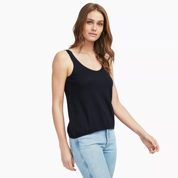 Naadam Black Ribbed Lightweight Cashmere Blend Tank Top - Picture 1 of 9